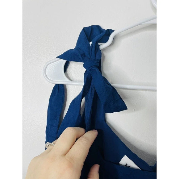 Line And Dot Womens Small Tie Shoulder Romper Jumpsuit Shorts Blue Straps Zip - Picture 3 of 11